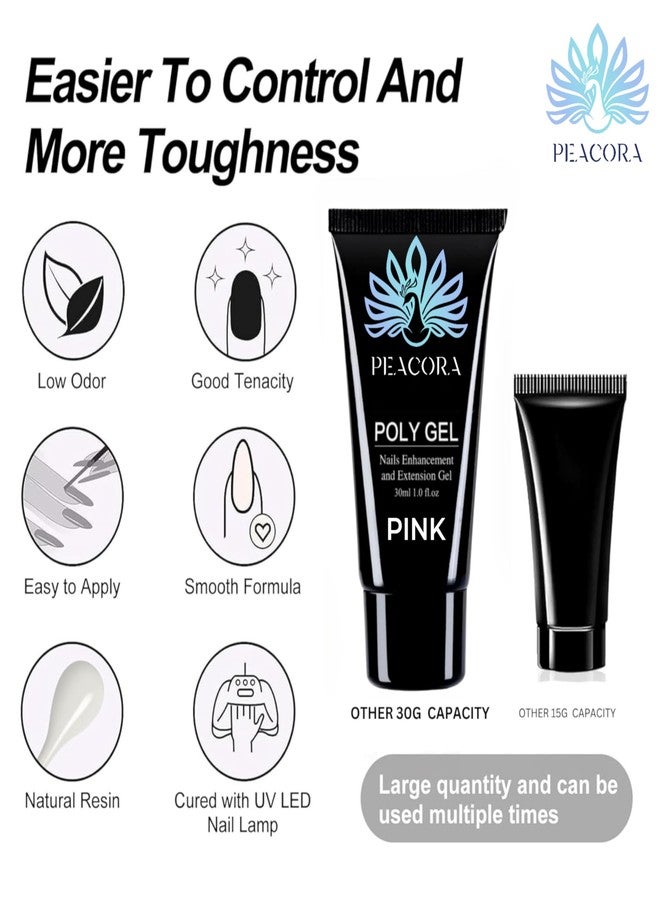 PEACORA 30ML Polygel Tubes For Nails Extensions Finger Nail Art, Nail Kit Builder Gel, Nail Extension Gel Trendy Nail Art Design Salon Nail Easy DIY at Home (Pink) - Image 2