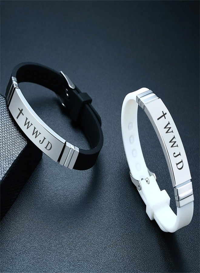HOMLIFPER WWJD Bracelet Set for Men Women,2Pcs Stainless Steel Adjusted Silicone What Would Jesus Do Bracelets Inspirational Religious Reminder Jewerly Gift for Him Her - Image 3