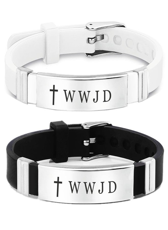HOMLIFPER WWJD Bracelet Set for Men Women,2Pcs Stainless Steel Adjusted Silicone What Would Jesus Do Bracelets Inspirational Religious Reminder Jewerly Gift for Him Her - Image 1