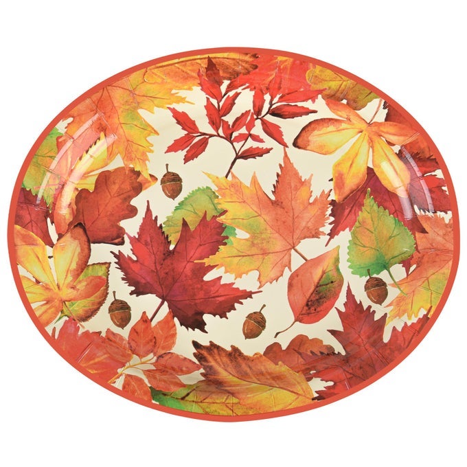 50 PCS THANKSGIVING LEAVES OVAL PAPER PLATES FALL DISPOSABLE PARTY PLATES AUTUMN DINNER 10 X 12 DINNER SERVING DISH PLATTERS FOR HARVEST GIVE THANKS PARTY TABLEWARE SUPPLIES