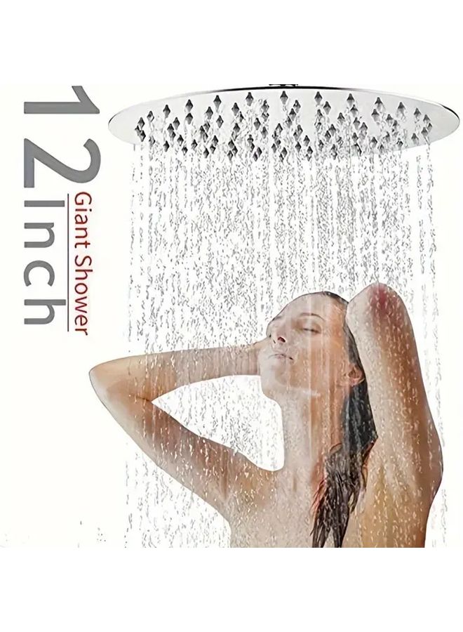 12 Inch Round Stainless Steel High Pressure Rainfall Shower Head Chrome Finish - Image 2