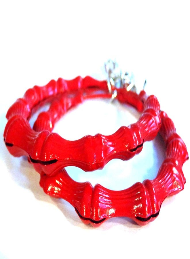 Divas Diggables Clip-on Earrings Red Bamboo Hoop Earrings 3.5 inch Hoops Large Hoops - Image 2