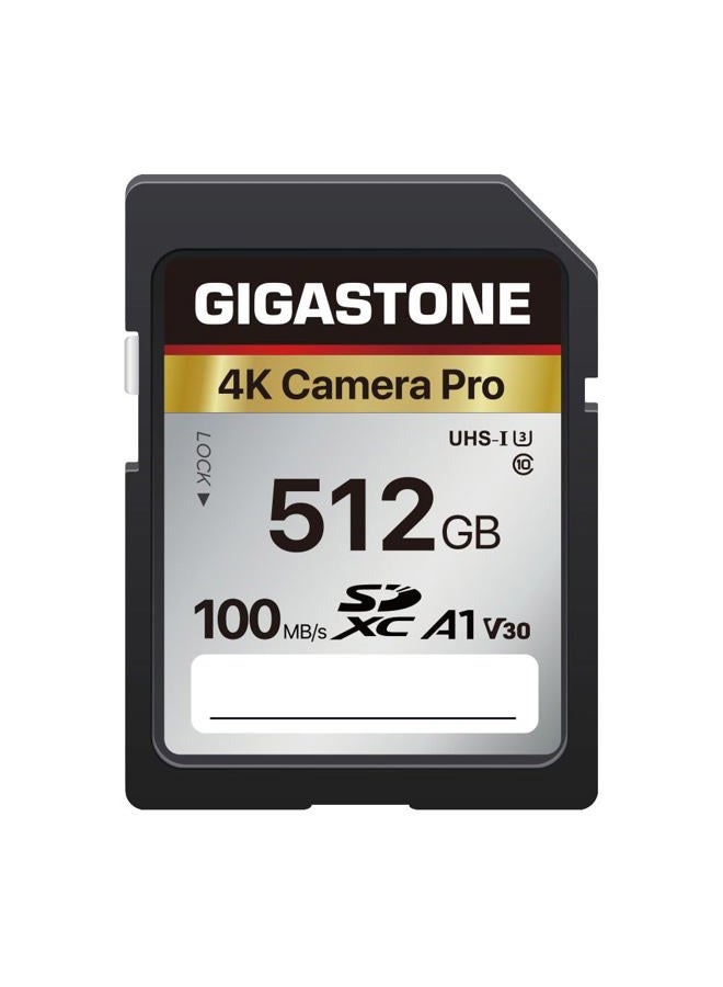 Gigastone بطاقة ذاكرة SDXC سعة 512 جيجابايت سلسلة 4K برو سرعة نقل تصل إلى 100 ميجابايت/ثانية متوافقة مع كاميرات كانون ونيكون وسوني، A1 V30 UHS-I فئة 10 لفيديو 4K UHD - Image 1