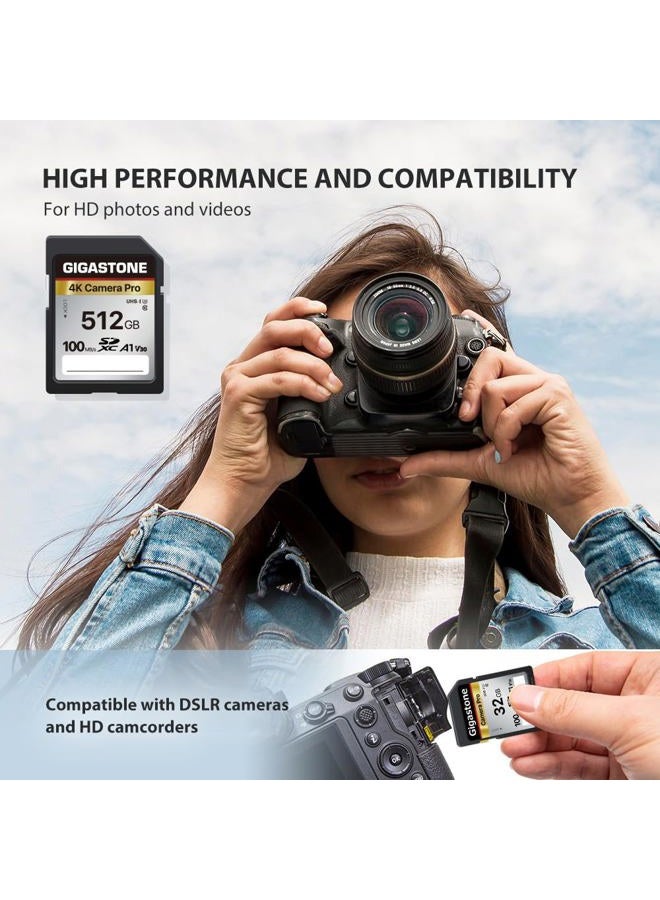 Gigastone بطاقة ذاكرة SDXC سعة 512 جيجابايت سلسلة 4K برو سرعة نقل تصل إلى 100 ميجابايت/ثانية متوافقة مع كاميرات كانون ونيكون وسوني، A1 V30 UHS-I فئة 10 لفيديو 4K UHD - Image 5