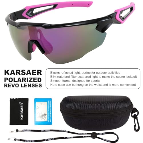 Karsaer Unisex Polarized Cycling Sports Tr90 Sunglasses Men Women Mountain Biking Bmx Baseball Golf B7041, Black,Purple, oversized - Image 5