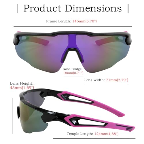 Karsaer Unisex Polarized Cycling Sports Tr90 Sunglasses Men Women Mountain Biking Bmx Baseball Golf B7041, Black,Purple, oversized - Image 3