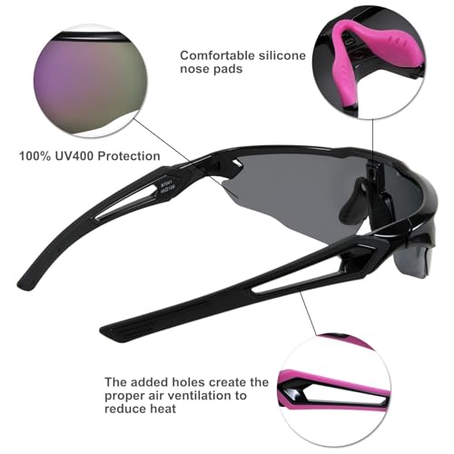 Karsaer Unisex Polarized Cycling Sports Tr90 Sunglasses Men Women Mountain Biking Bmx Baseball Golf B7041, Black,Purple, oversized - Image 2