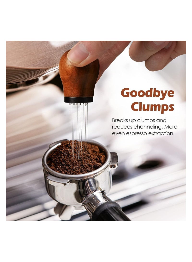 KASTWAVE WDT Espresso Distribution Tool, Coffee Stirring Tool with Natural Wood Handle and Stand, 0.3mm 10 Thick Spring Needles Coffee Stirrer (Walnut)  - Image 2