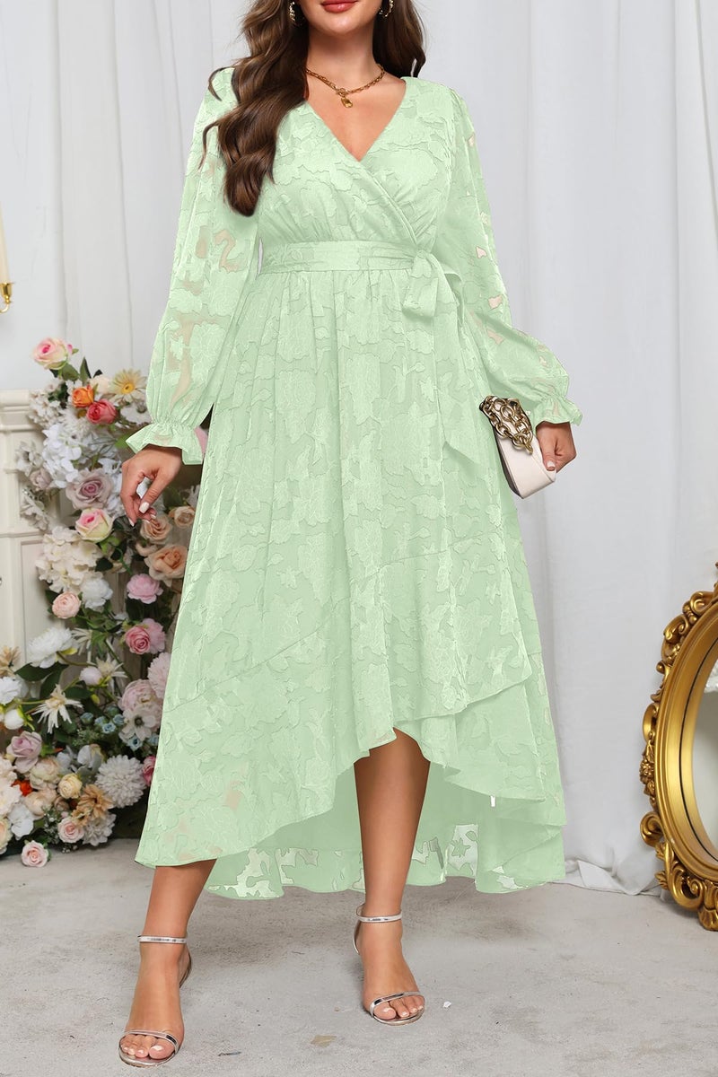 Talisea Sage Green Dress Plus Size Wedding Guest Easter Fall Semi Formal Floral Long Sleeve Wrap High Low Maxi Dresses Women - Image 3
