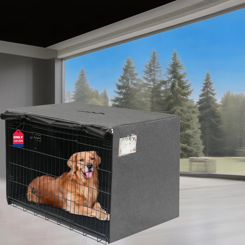 HiCaptain Breathable Dog Crate Cover 36 Inch Durable Heavy Duty Kennel Cover Dual Zippered Panels Windproof Waterproof UVResistant Grey