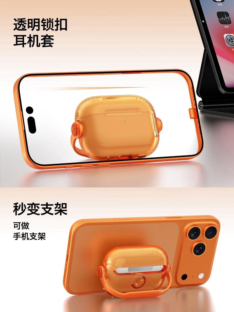 Yellowinc Case Cover for Apple Airpods Pro 3 (2025) (Orange, Transparent with Lock) - Image 3
