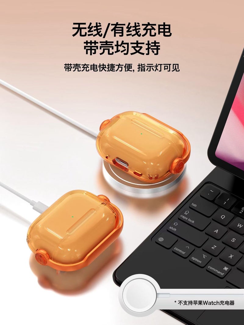 Yellowinc Case Cover for Apple Airpods Pro 3 (2025) (Orange, Transparent with Lock) - Image 4