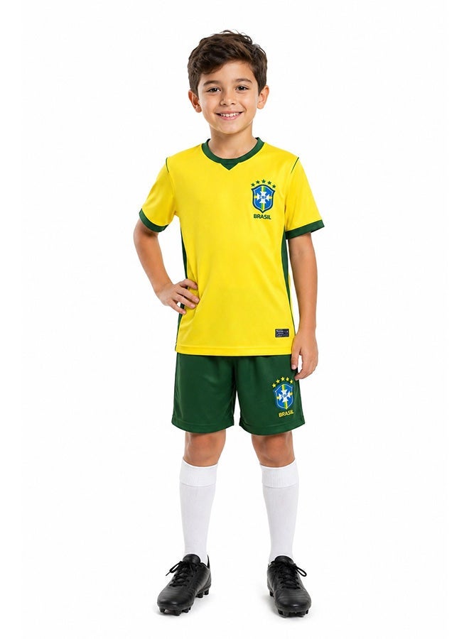 Toyland Kids Brazil  2026 World Cup Home Jersey Kit – Football Shirt & Shorts Set for Kids - Image 1