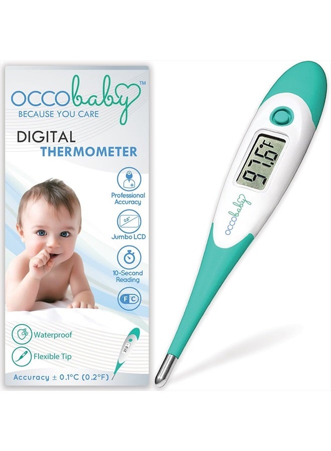 OCCObaby Clinical Digital Baby Thermometer - LCD, Flexible Tip, 10 Second Quick Accurate Fever Alarm Rectal Oral & Underarm Use - Waterproof Baby Thermometer for Infants & Toddlers - Image 1