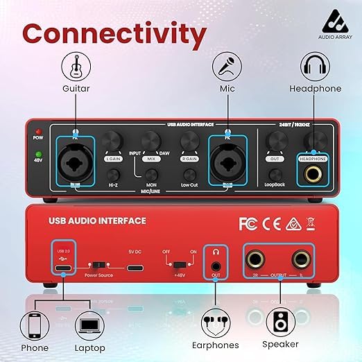 Audio Array Podcast Kit | USB/XLR Dynamic Mic with Boom Arm & Audio Interface 24-Bit/192kHz | Metal Build | Plug & Play | No-Latency Monitoring for Streaming, Recording & Content Creation - PB-05 - Image 5