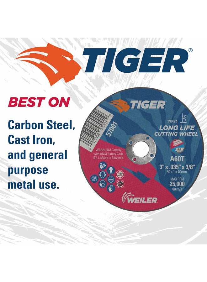 WEILER 57001 3" x 0.035" Tiger Type 1 Thin Cutting Wheel, A60T, 3/8" A.H. (Pack of 100) - Image 3