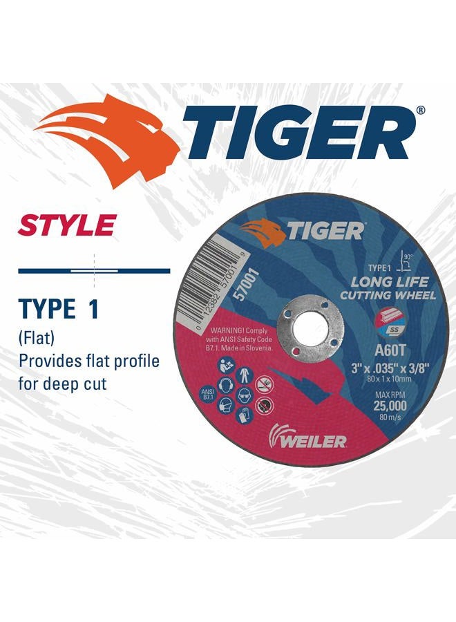 WEILER 57001 3" x 0.035" Tiger Type 1 Thin Cutting Wheel, A60T, 3/8" A.H. (Pack of 100) - Image 4