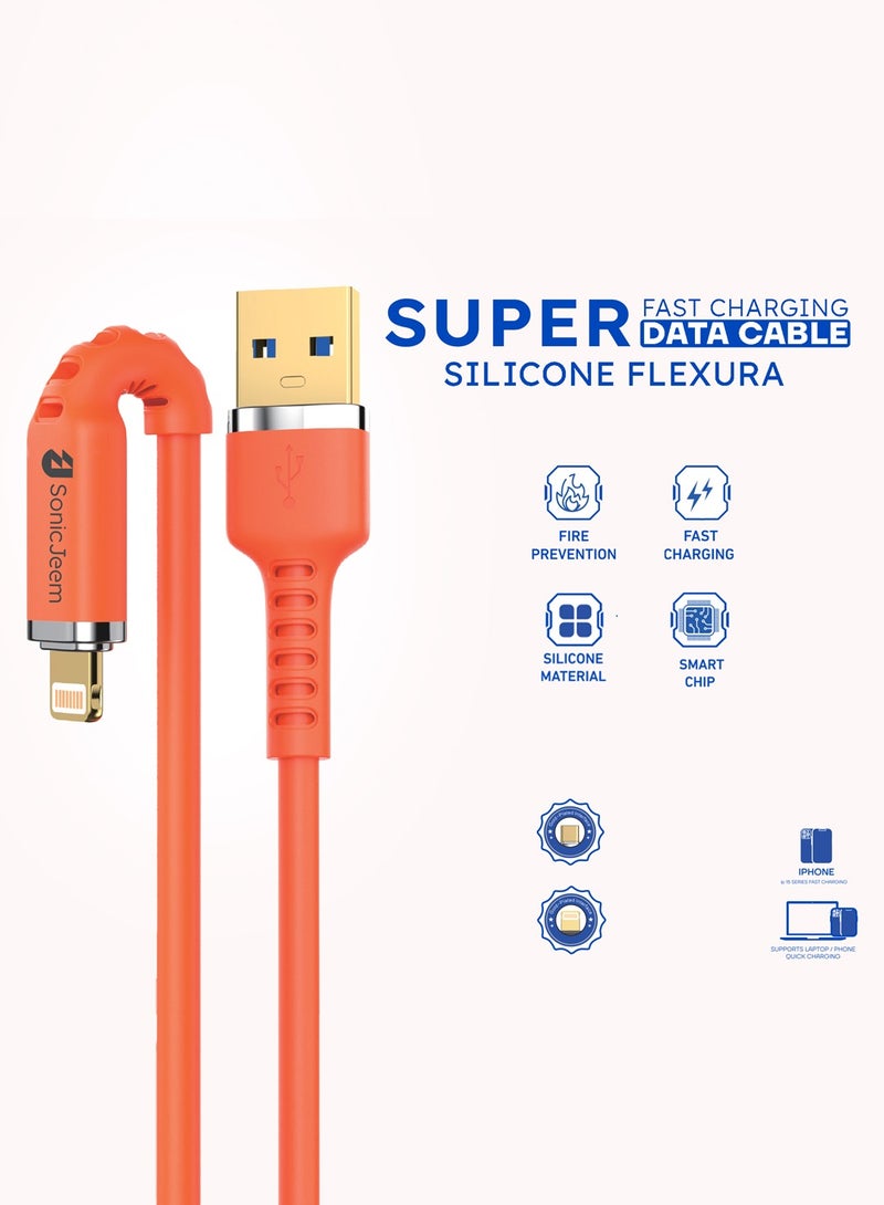 سونيك جيم كيبل شحن سونيك جيم 3.0A USB TO LIGHTNING،يحتوي على الشريحة الذكية،مقاوم للتشابك GOLD PLATED INTER FACE،الطول1متر،برتقالي،MADE FOR ANDROID-IPHONE-IPAD-IPOD (SJ115A) - Image 2