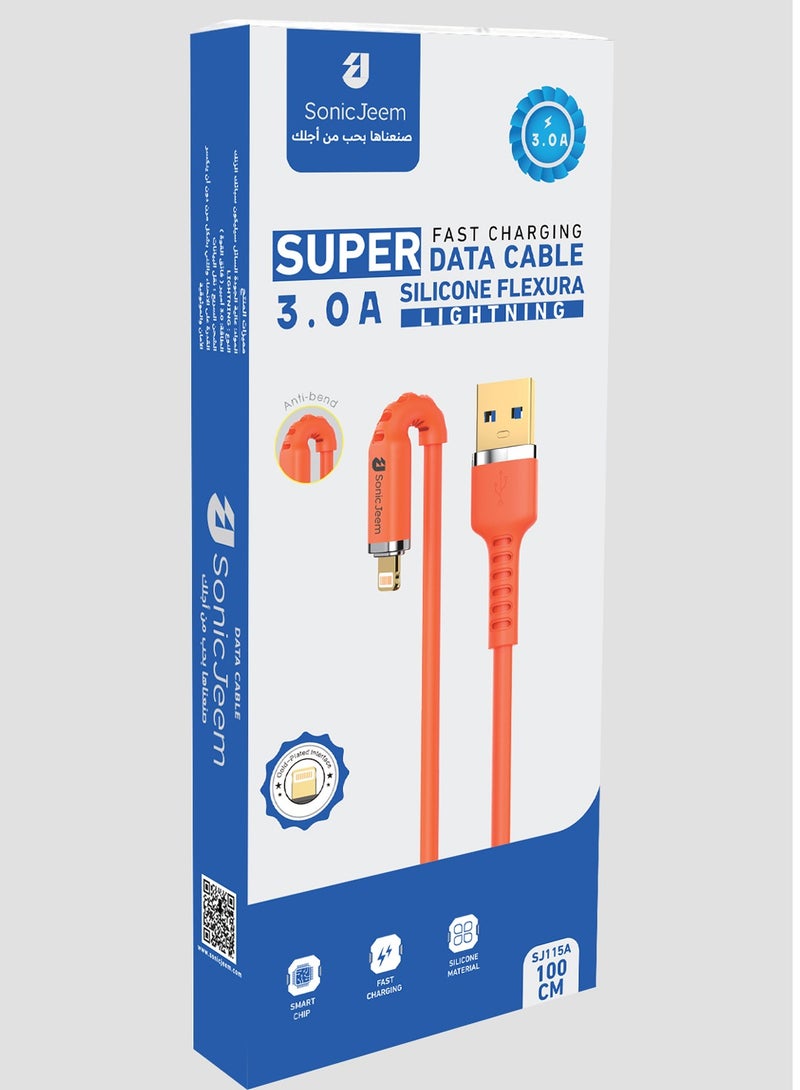 سونيك جيم كيبل شحن سونيك جيم 3.0A USB TO LIGHTNING،يحتوي على الشريحة الذكية،مقاوم للتشابك GOLD PLATED INTER FACE،الطول1متر،برتقالي،MADE FOR ANDROID-IPHONE-IPAD-IPOD (SJ115A) - Image 5