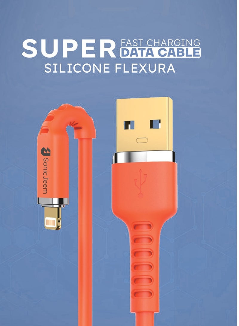 سونيك جيم كيبل شحن سونيك جيم 3.0A USB TO LIGHTNING،يحتوي على الشريحة الذكية،مقاوم للتشابك GOLD PLATED INTER FACE،الطول1متر،برتقالي،MADE FOR ANDROID-IPHONE-IPAD-IPOD (SJ115A) - Image 3