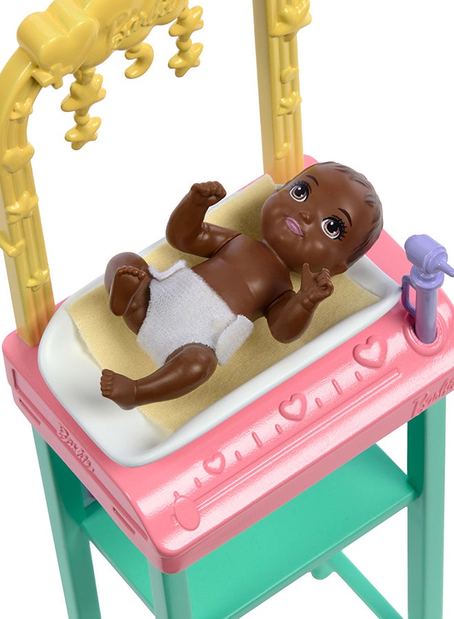Barbie Baby Doctor Doll with Blonde Fashion Wearing Pink Scrubs, with Accessories & Furniture - Image 5