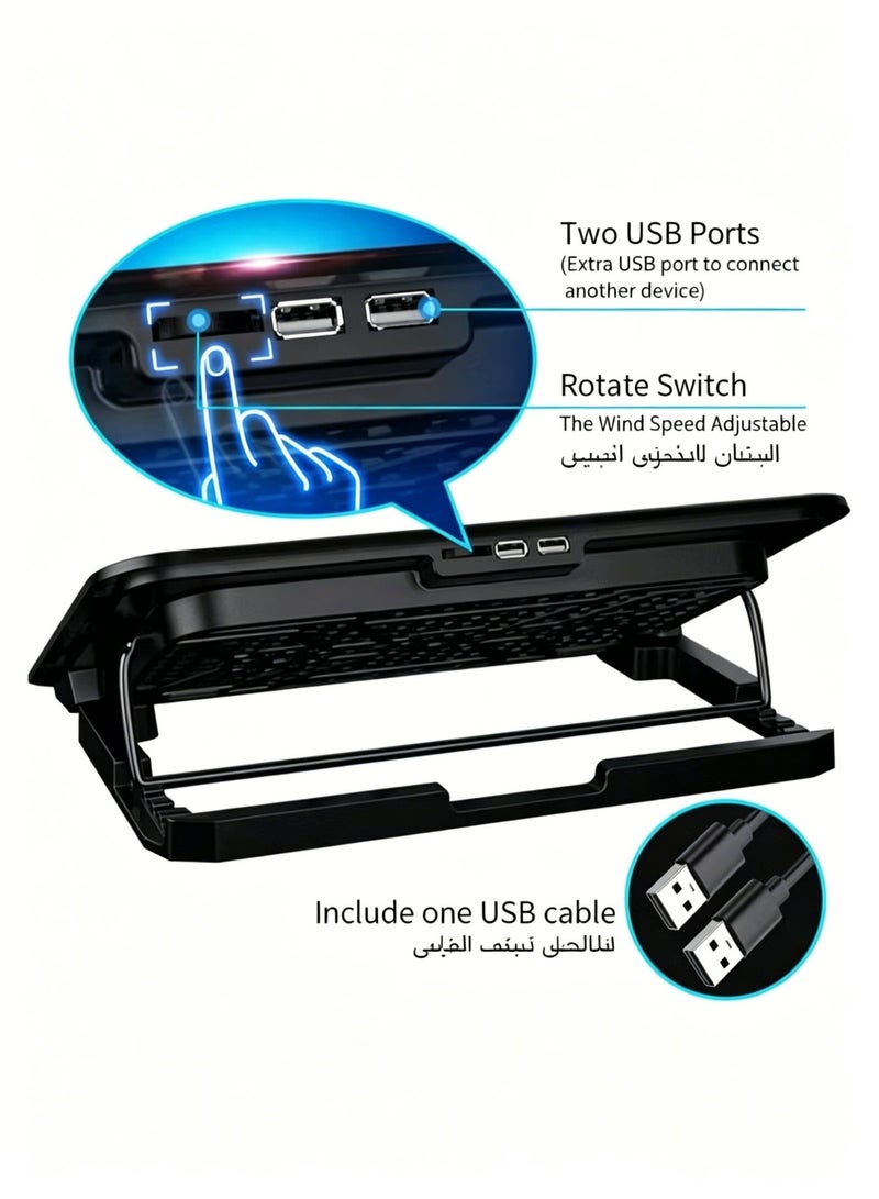 Laptop Cooling Pad with 6 Fans, Adjustable Ergonomic Laptop Stand with Phone Holder, Dual USB Ports, Ultra Quiet Cooler for 12-17 Inch Laptops, Ideal for Gaming & Work in Saudi Arabia - Image 3