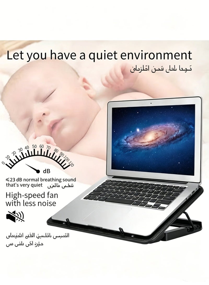 Laptop Cooling Pad with 6 Fans, Adjustable Ergonomic Laptop Stand with Phone Holder, Dual USB Ports, Ultra Quiet Cooler for 12-17 Inch Laptops, Ideal for Gaming & Work in Saudi Arabia - Image 2