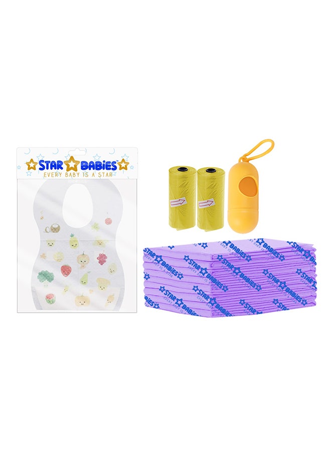 STAR BABiES 10 Pieces Changing Mat/10 Pieces Bibs/2 Scented Bag With Dispenser  - Image 1