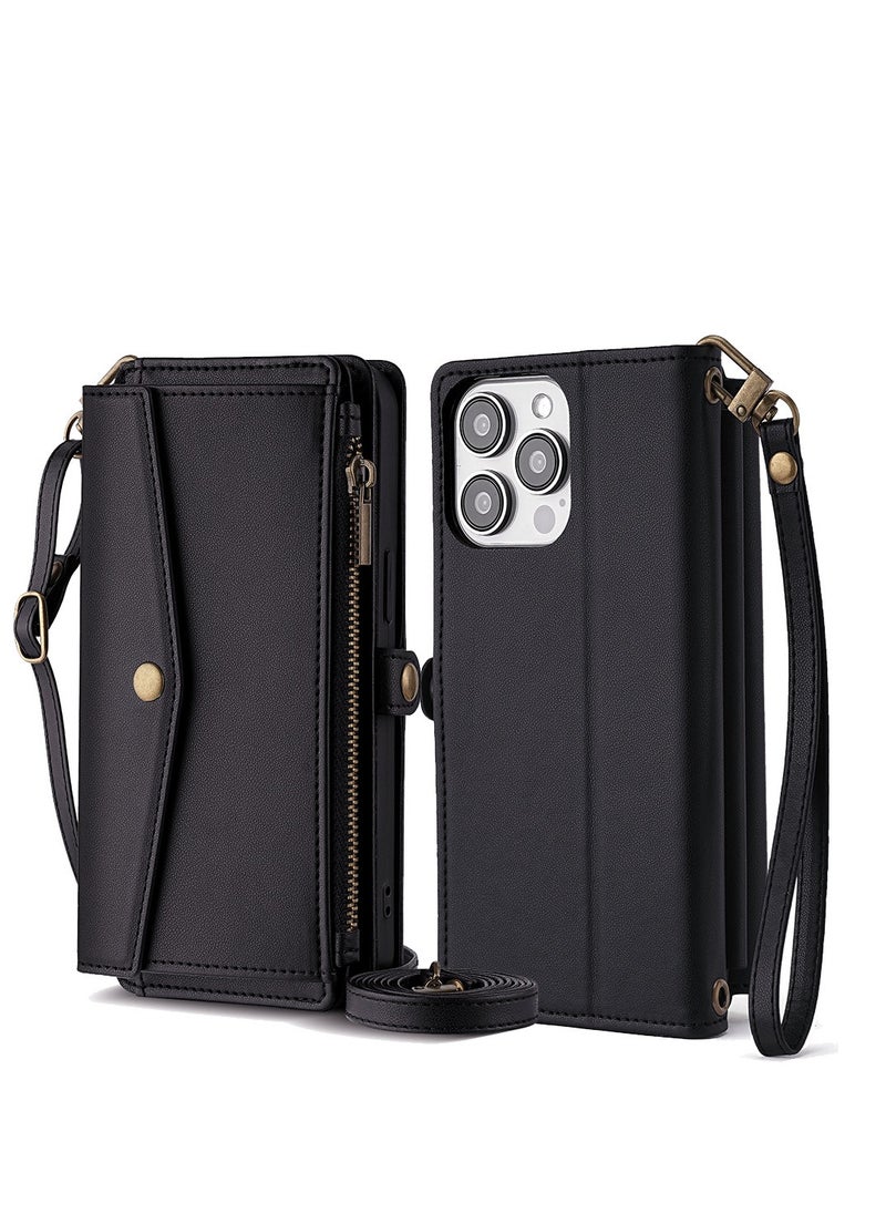 Generic Phone Case for IPHONE 16 PRO MAX  Zipper Wallet Cover   Leather Card Holder Slot Kickstand Wrist Strap Cell Accessories  - Image 1