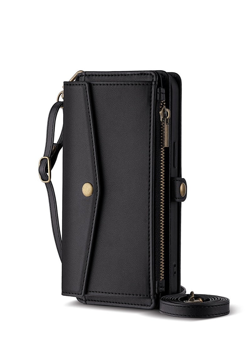 Generic Phone Case for IPHONE 16 PRO MAX  Zipper Wallet Cover   Leather Card Holder Slot Kickstand Wrist Strap Cell Accessories  - Image 2