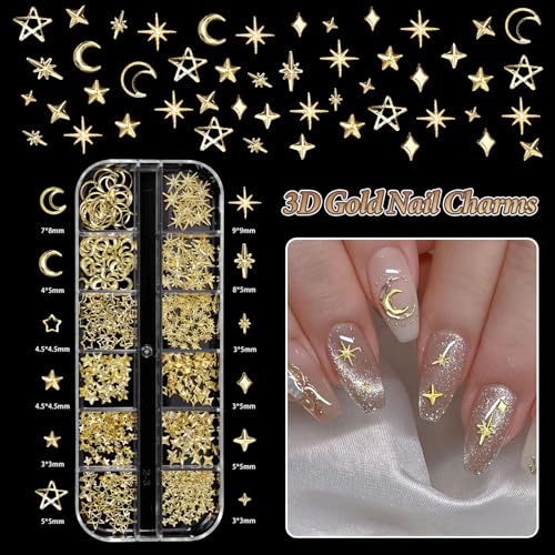 CESUSME Gold Nail Charms Pearls, Heart Bow Nail Art Charms, Metal Cross Star Moon Nails Studs, Half Round Flatback Nail Pearls Charms, Caviar Nails Beads Charms for Nails Design DIY Craft - Image 2