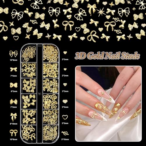 CESUSME Gold Nail Charms Pearls, Heart Bow Nail Art Charms, Metal Cross Star Moon Nails Studs, Half Round Flatback Nail Pearls Charms, Caviar Nails Beads Charms for Nails Design DIY Craft - Image 3