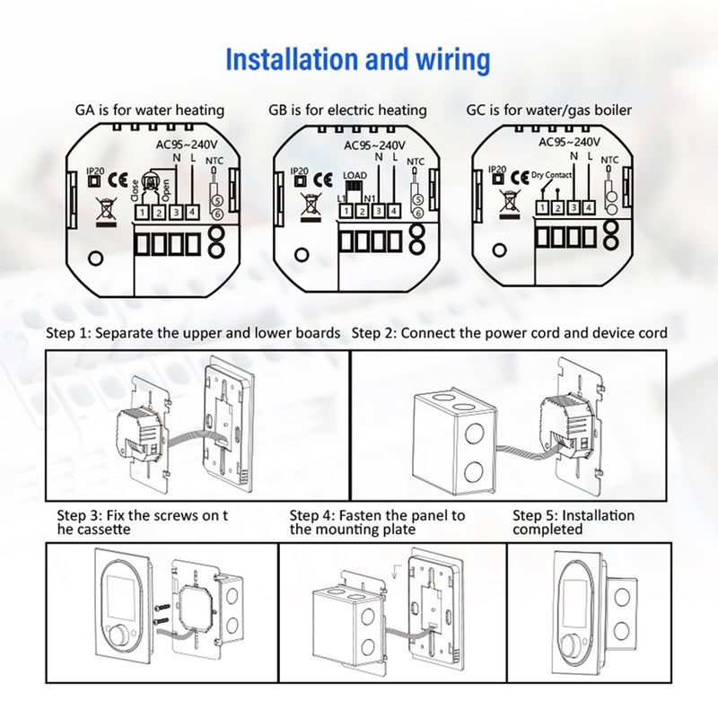 Smart Thermostat for House Water Electric Heating Water Gas Boiler AC thermostat with VA Digital Touch Screen and Adjustable Knob 5+1+1 Weekly Programming/Manual/Auto/Holiday Mode - Image 5