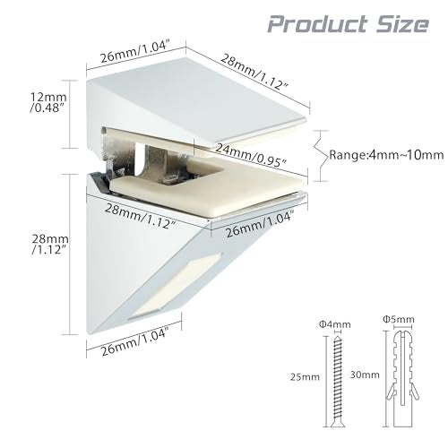 Mooche Glass Shelf Bracket Adjustable Shower Brackets Clamp Holder for 410mm Wood Glass Shelves Heavy Duty Wall Mount Clamps Clip Support Hardware Replacement Parts 2Pcs - Image 3