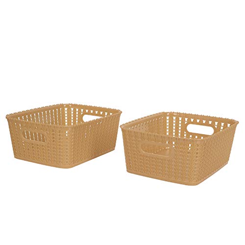 Cutting EDGE Plastic Multipurpose Sturdy Storage Baskets For Cosmetics Office Fruit Vegetable Bathroom Stationary Home Basket with Handle - (Beige, Set of 2, Small) - Image 3