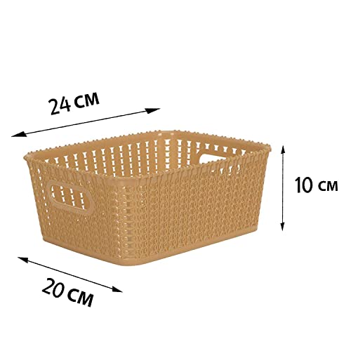 Cutting EDGE Plastic Multipurpose Sturdy Storage Baskets For Cosmetics Office Fruit Vegetable Bathroom Stationary Home Basket with Handle - (Beige, Set of 2, Small) - Image 4