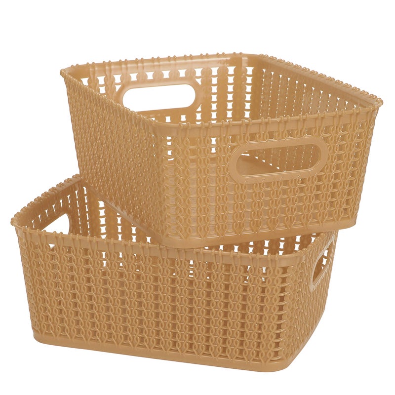 Cutting EDGE Plastic Multipurpose Sturdy Storage Baskets For Cosmetics Office Fruit Vegetable Bathroom Stationary Home Basket with Handle - (Beige, Set of 2, Small) - Image 2