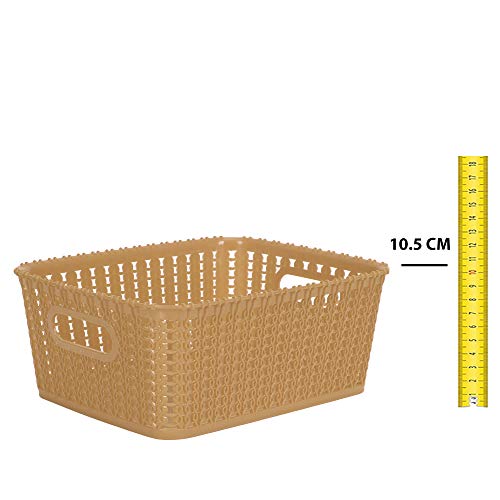 Cutting EDGE Plastic Multipurpose Sturdy Storage Baskets For Cosmetics Office Fruit Vegetable Bathroom Stationary Home Basket with Handle - (Beige, Set of 2, Small) - Image 5
