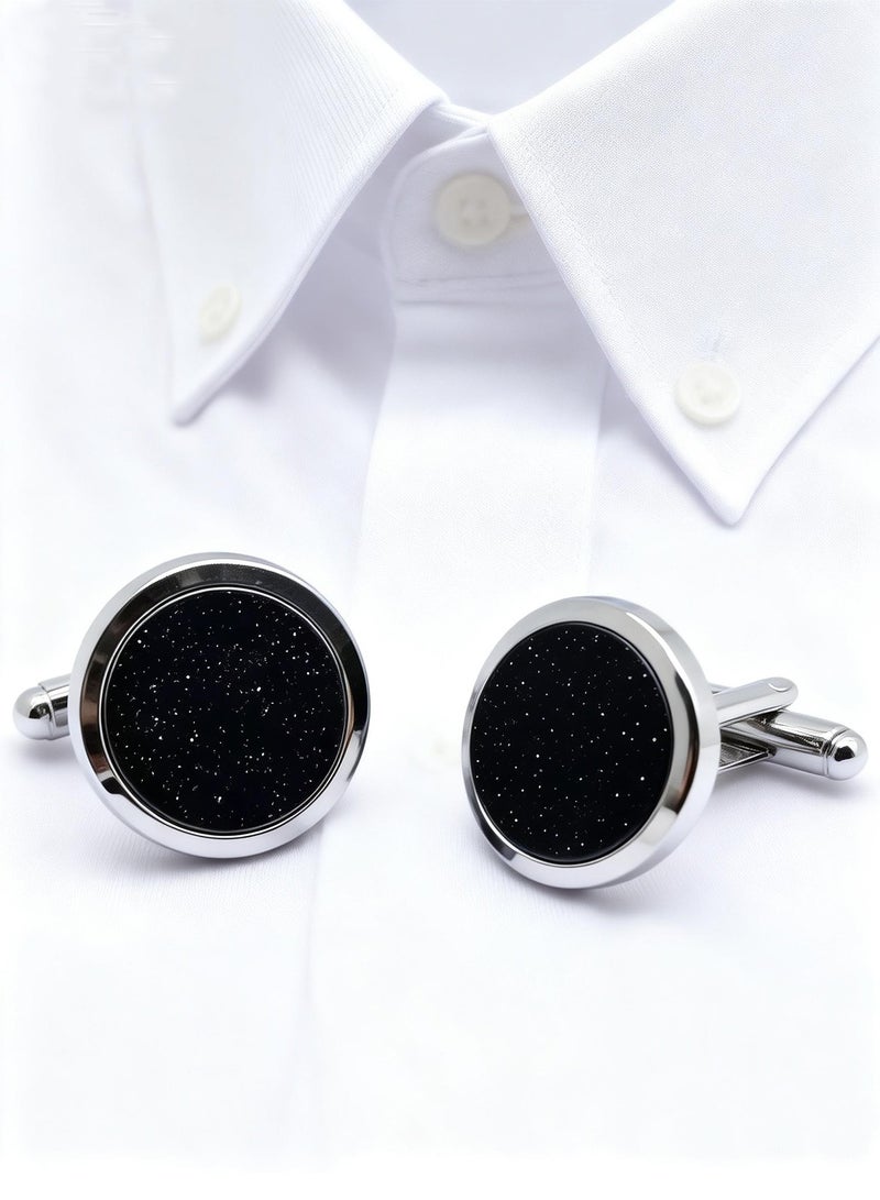 DB Innov. Cufflinks, Dark Blue Silver Frame Round Cufflinks, 2 PCS for One Set Premium Copper Jewelry Specially Design for Men's Shirt Wedding Business Gift with Delicate Package Box. - Image 2