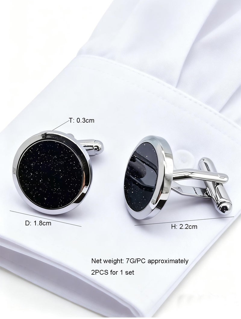 DB Innov. Cufflinks, Dark Blue Silver Frame Round Cufflinks, 2 PCS for One Set Premium Copper Jewelry Specially Design for Men's Shirt Wedding Business Gift with Delicate Package Box. - Image 4