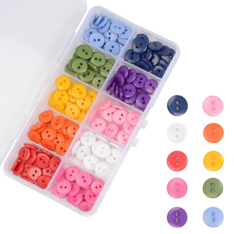 OELFFOW OELFFOW Round Sewing Buttons 10mm  10 Color Resin Buttons for Children Sweater Shirt DIY Craft  Clothing Fasteners for Crafts  Pack of 200 Pcs 