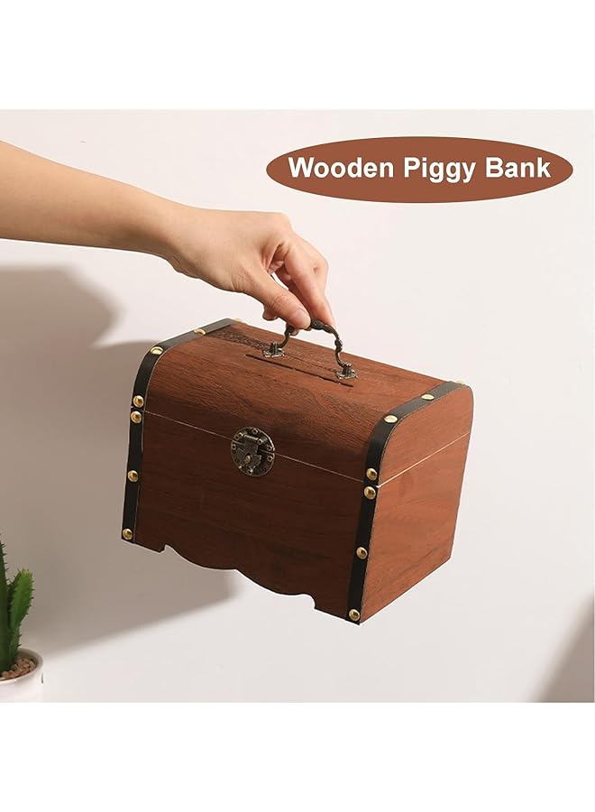 erorex Safe Money Box Savings With Lock Wood Carving Money Saving Bank Creative Vintage Wooden Box Wooden Piggy Bank Rustic Small Wooden Box Decorative Coin Bank For Boys And Girls S . - Image 3