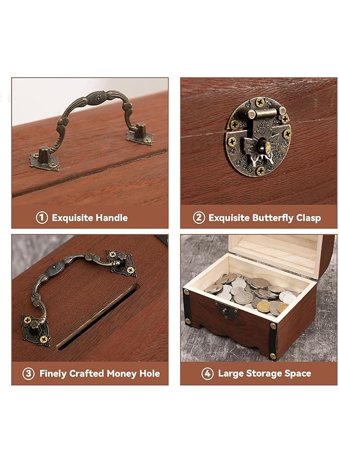 erorex Safe Money Box Savings With Lock Wood Carving Money Saving Bank Creative Vintage Wooden Box Wooden Piggy Bank Rustic Small Wooden Box Decorative Coin Bank For Boys And Girls S . - Image 5