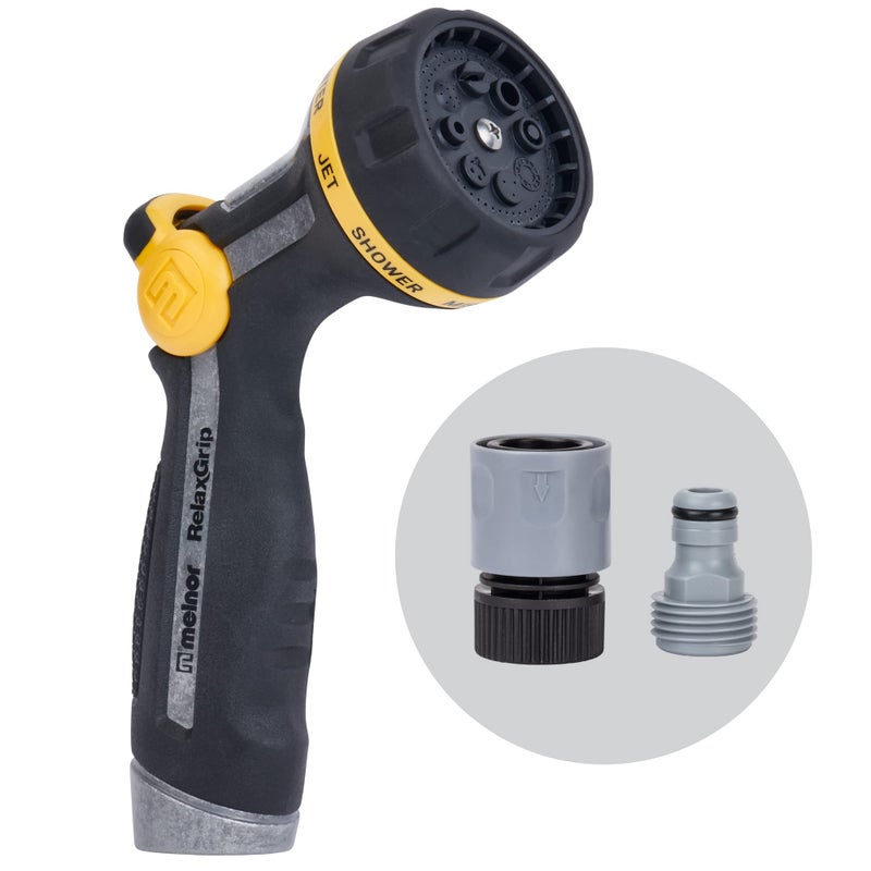 Melnor 65188AMZ RelaxGrip Metal Nozzle, Multi-Pattern, Arthritis Foundation Ease of Use Certified, Quick Connect Bundle, Black, Yellow - Image 1