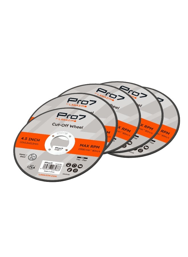 LAWAZIM Pro7 Cutting Disc for Metal & Steel - 5 Piece 4.5inch (115x1.2mm) - Thin Cut Off Cutting Wheel Set with 7/8" Arbor - for Metal, Inox, Pipes, Sheet Metal, Rods, Profiles, and Precision Cutting - Image 1