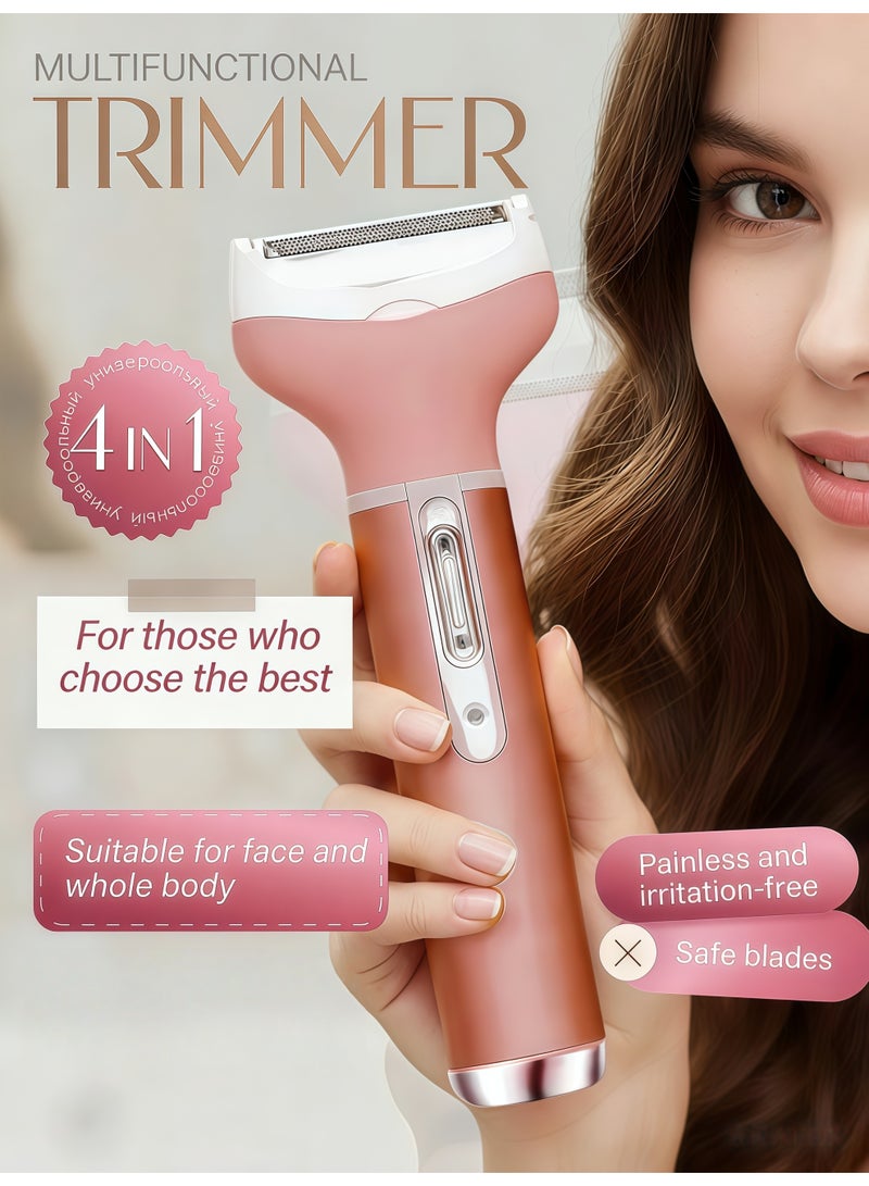 MARSKE Electric Trimmer for Women, 4-in-1 Women's Body Hair Removal, Public Shaver,Bikini Trimmer,Painless Epilator,Portable Ladies Shaver,Women's Shaver Cordless Wet and Dry,Epilator, USB Rechargeable,Replaceable Blade Heads,for Legs Bikini Facial Nose Ears Eyebrows Body - Image 1