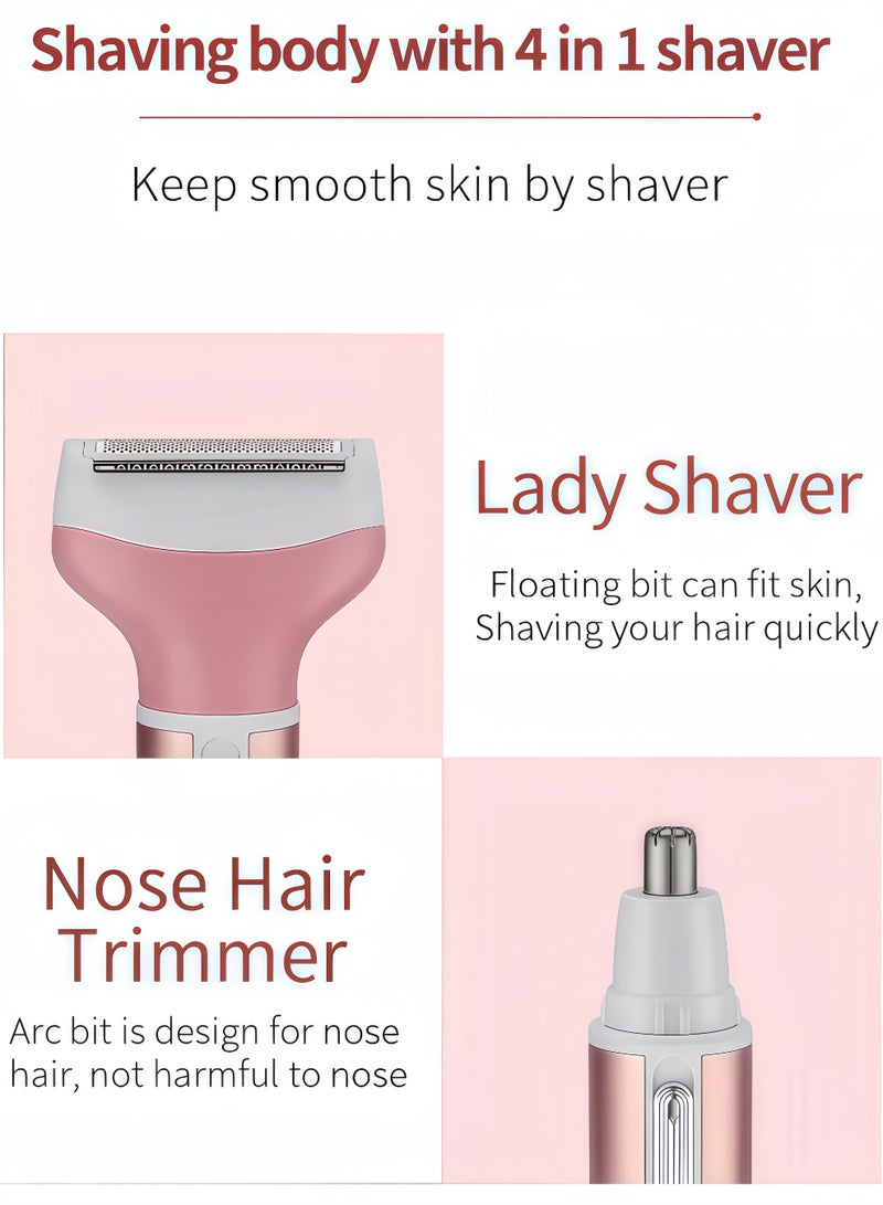 MARSKE Electric Trimmer for Women, 4-in-1 Women's Body Hair Removal, Public Shaver,Bikini Trimmer,Painless Epilator,Portable Ladies Shaver,Women's Shaver Cordless Wet and Dry,Epilator, USB Rechargeable,Replaceable Blade Heads,for Legs Bikini Facial Nose Ears Eyebrows Body - Image 3
