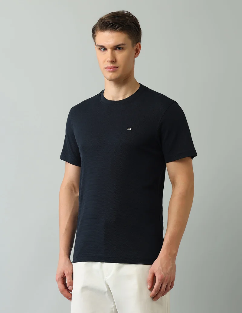 Arrow Navy Regular Fit Textured T-Shirt for Men | Best Price UAE