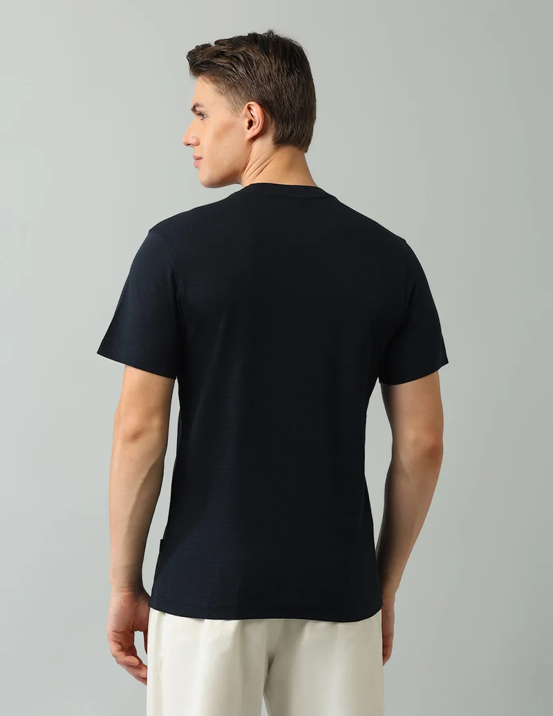 Arrow Navy Regular Fit Textured T-Shirt for Men | Best Price UAE