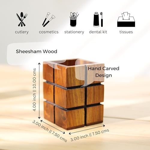 Hashcart Woode Pen & Pencil Holder For Desk - Pen Stand/Jar, Makeup, Toothbrush Organizer - Office/Home Table Decor (3x3 inch) - Image 4